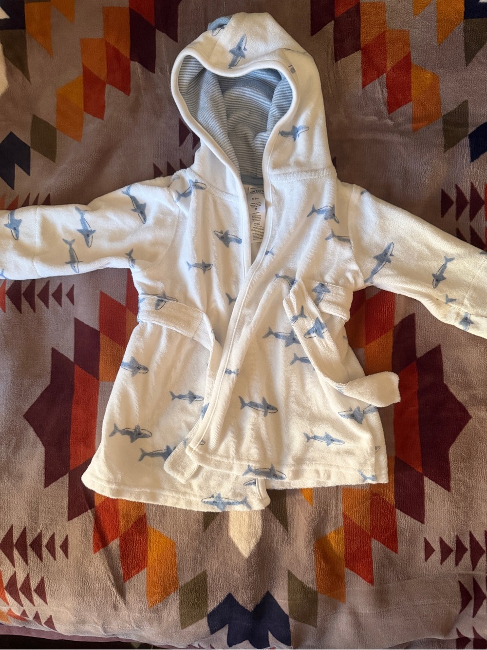 Carter's White Hooded Robe with Light Blue Shark Print